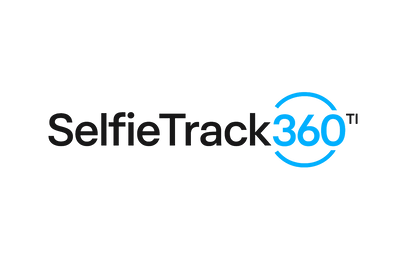 Logo horizontal SelfieTrack360™ avec accent bleu